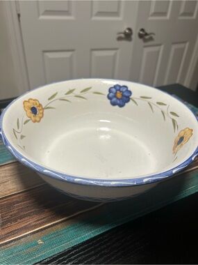Home Essentials Blue and Yellow Floral Ceramic Serving Bowl